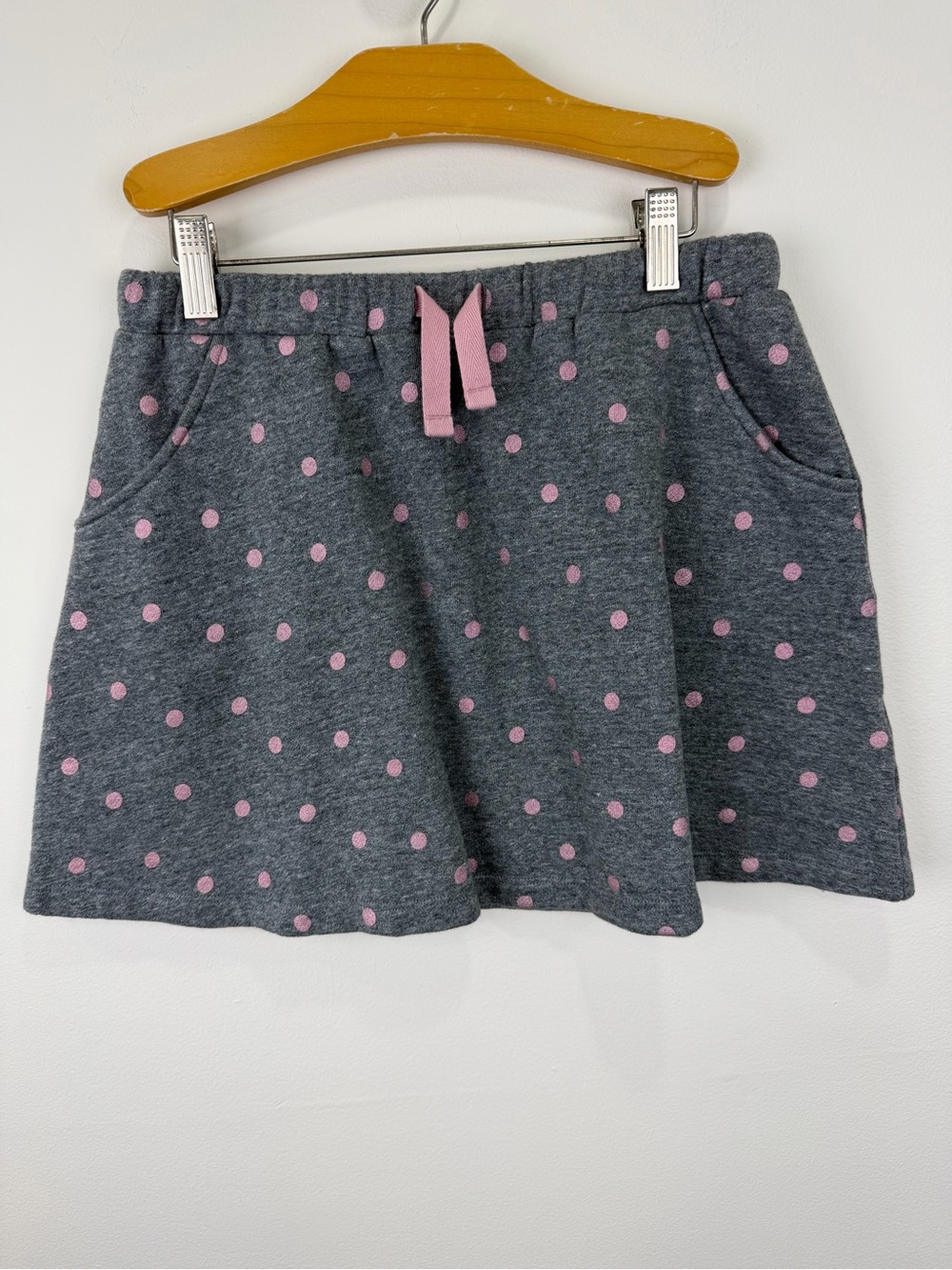 Mini Boden Girls Gray Pink Polka Dot Skater Skirt Size 11-12Y